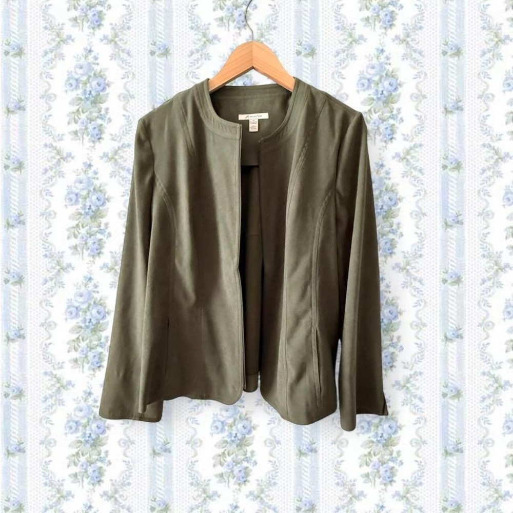 JM Collection Women's 14 Khaki Olive green jacket with zipper detail lightweight - Picture 2 of 4